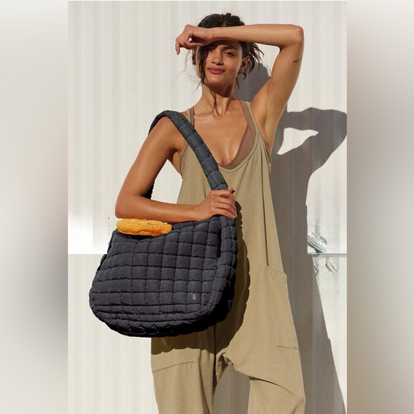 Free People Movement Quilted Carryall Hobo Bag in Black - Picture 2 of 9